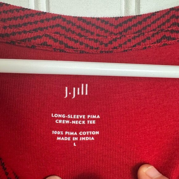 J. Jill Red Chevron Long Sleeve Pima Crew Neck Tee large N22 - Picture 2 of 4